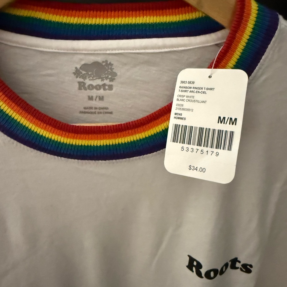 Root women’s White T-Shirt with Rainbow Trim - Picture 2 of 3